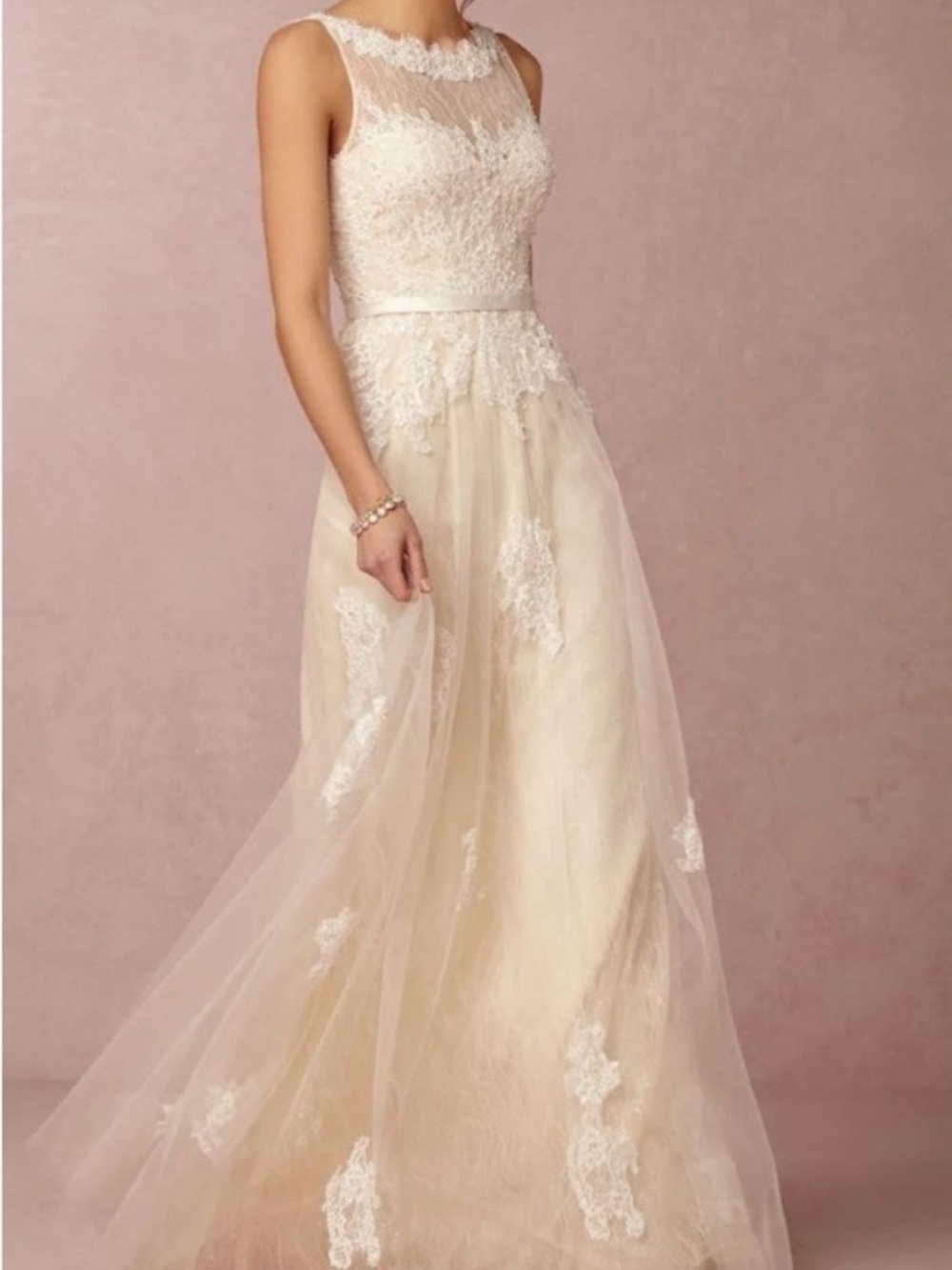 NWT Ivory Tulle Lace Appliqué Sleeveless Bridal Gown from Anthropologie